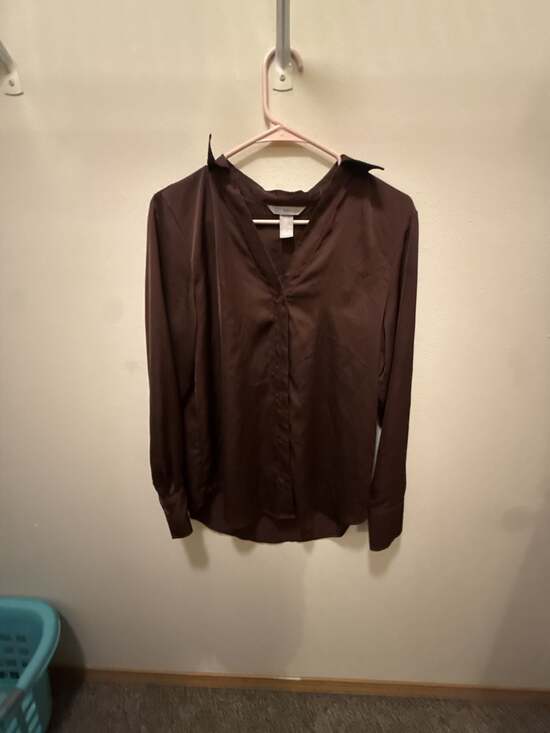 H&M Tops - H&M Women's Long Sleeve V-Neck Satin Blouse in Dark Brown